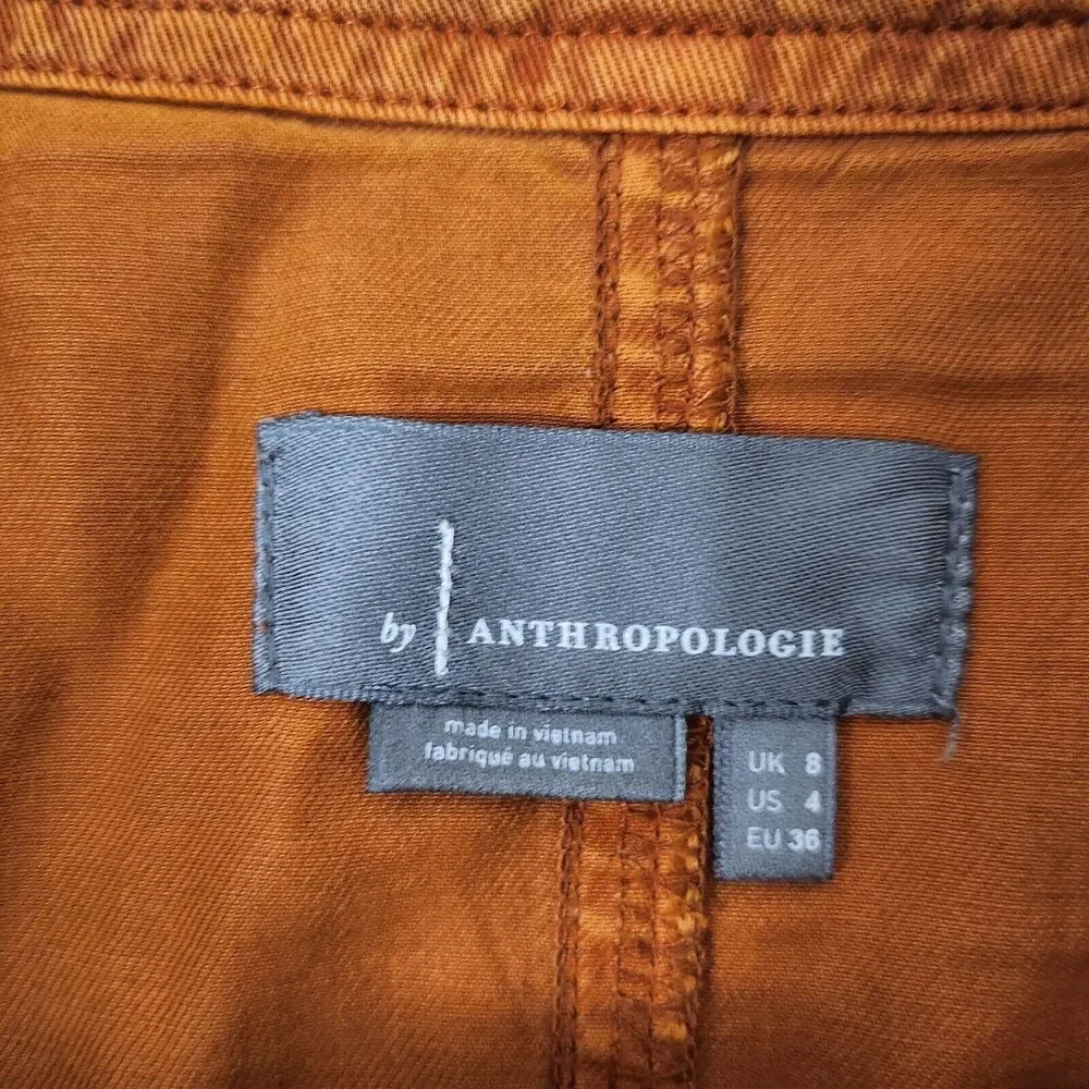 Anthropologie Briony Mini Skirt 4‎ Burnt Orange Button Fly Pockets Boho